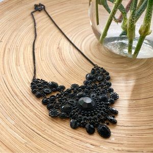 3/$30 Black Lace Gothic Beaded Bob Statement 18” Metal Necklace NWOT